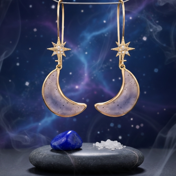 Celestial Dreams: Boho‎ Chic Gold-Tone Star & Moon Trendy Drop Earrings 🌙✨ - Picture 5 of 16
